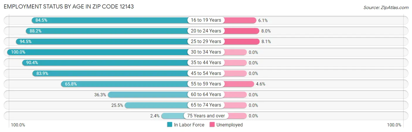 Employment Status by Age in Zip Code 12143