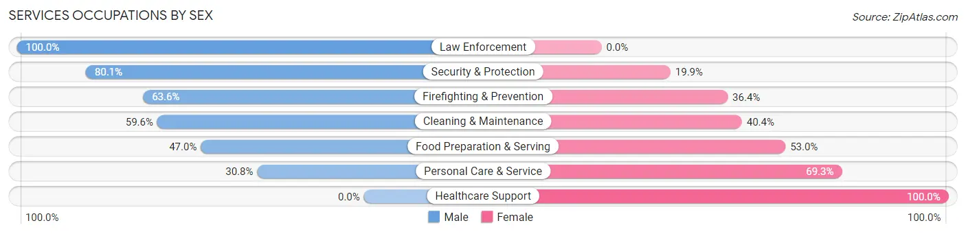 Services Occupations by Sex in Zip Code 12205