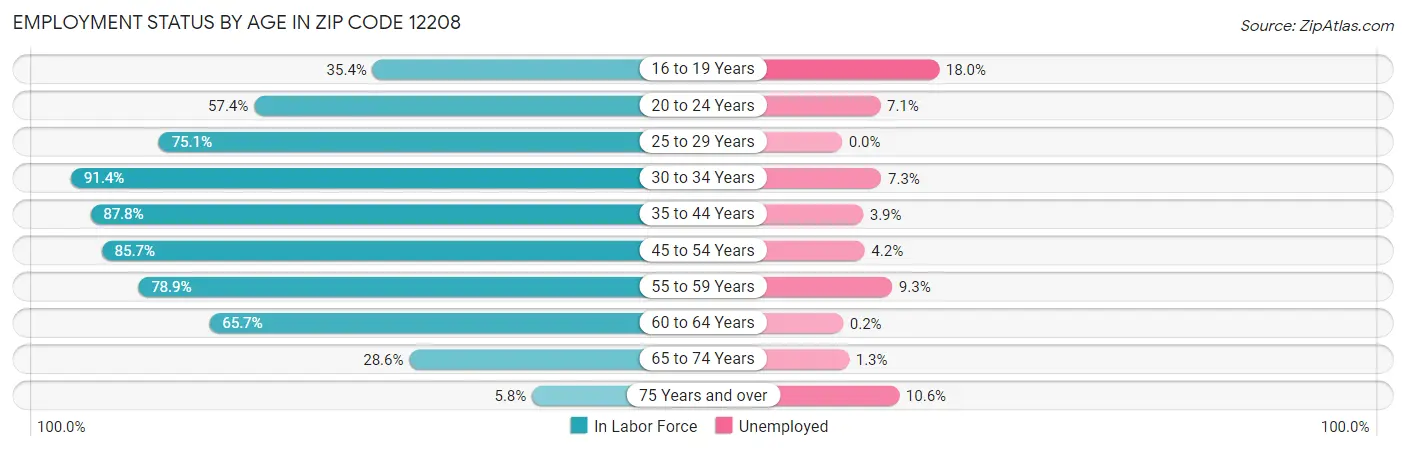 Employment Status by Age in Zip Code 12208