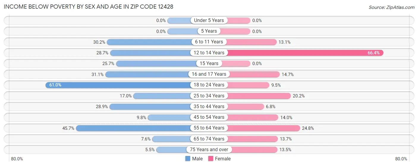 Income Below Poverty by Sex and Age in Zip Code 12428