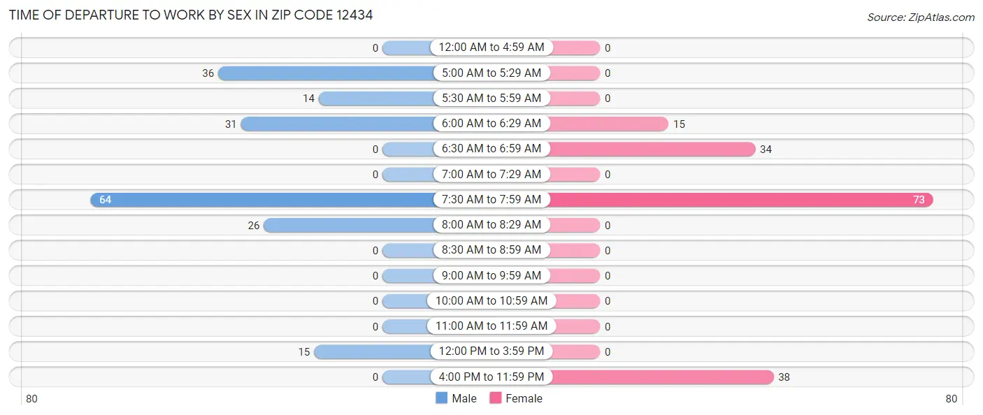 Time of Departure to Work by Sex in Zip Code 12434