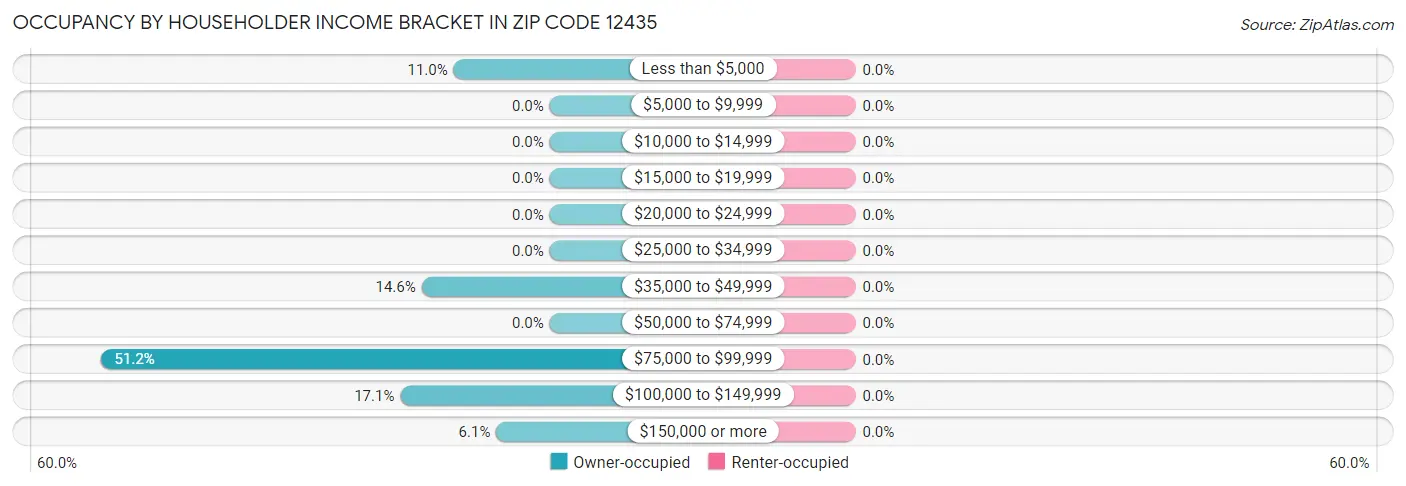 Occupancy by Householder Income Bracket in Zip Code 12435
