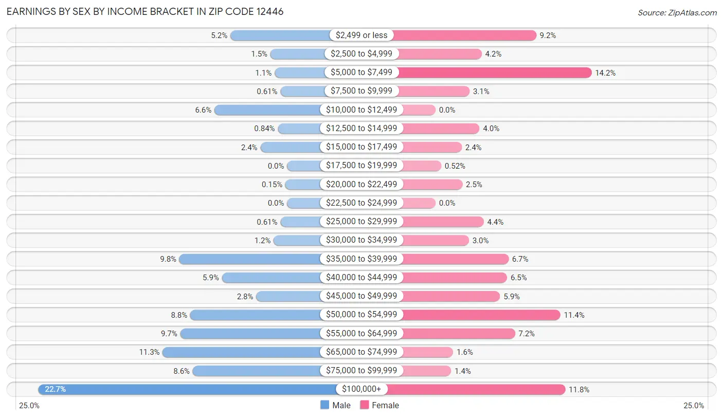 Earnings by Sex by Income Bracket in Zip Code 12446