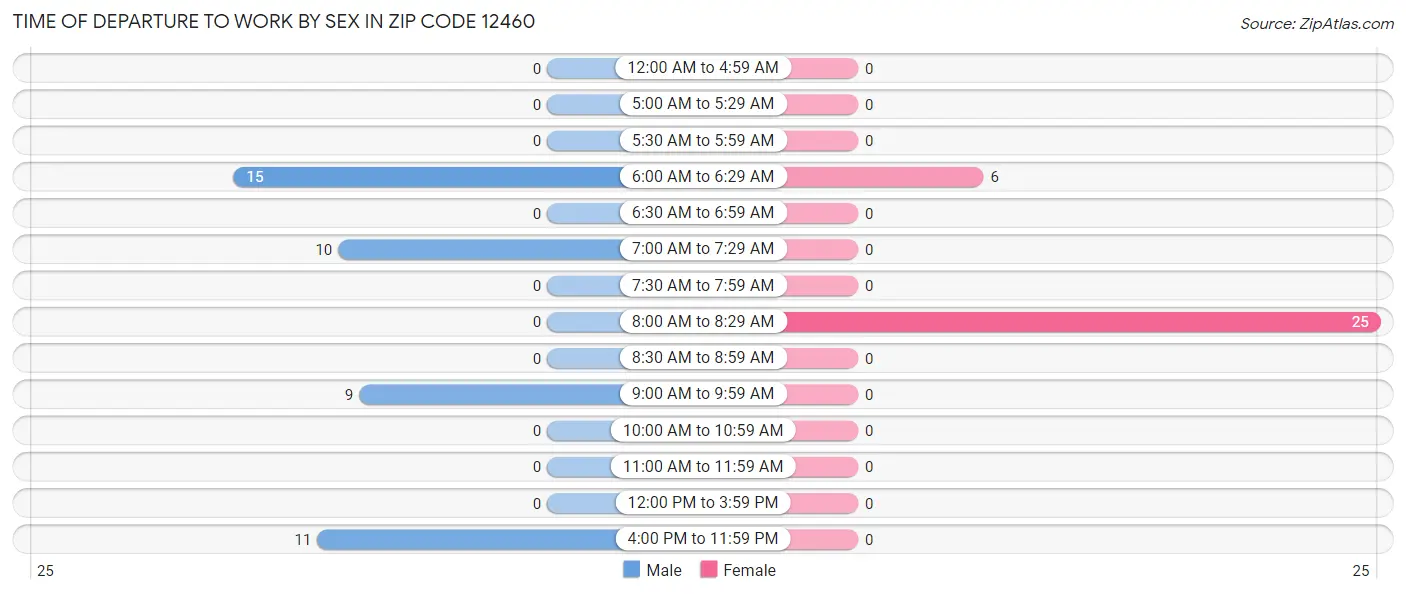 Time of Departure to Work by Sex in Zip Code 12460