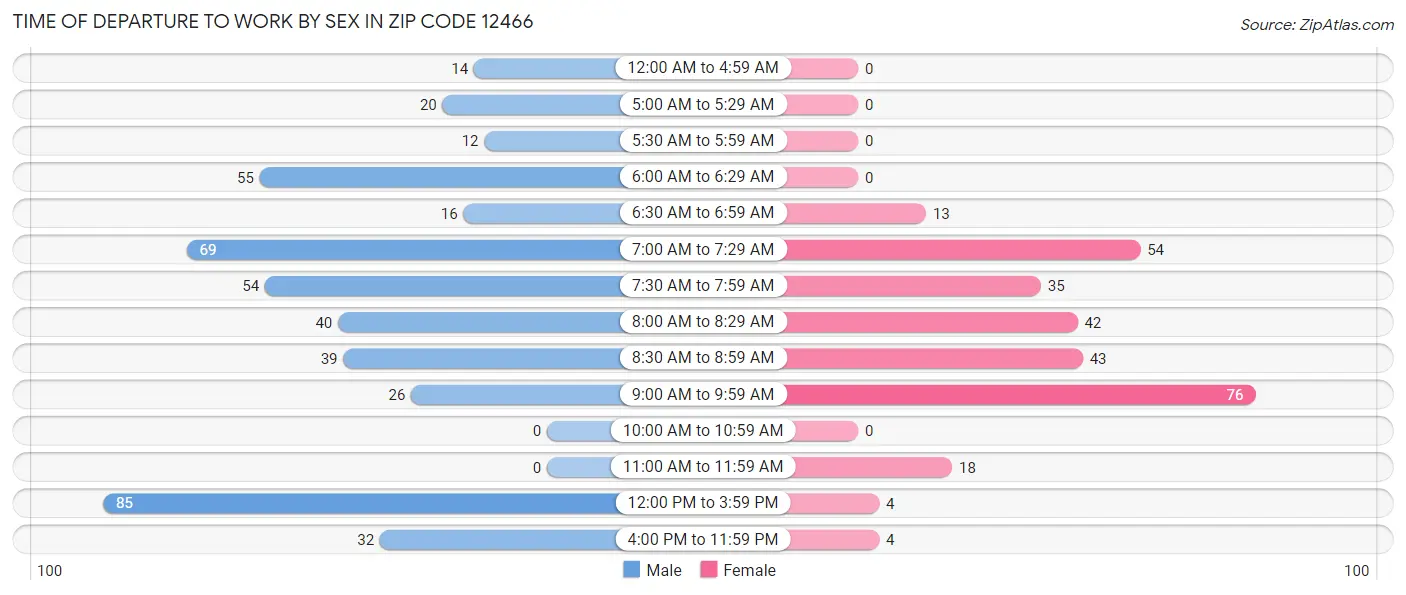 Time of Departure to Work by Sex in Zip Code 12466