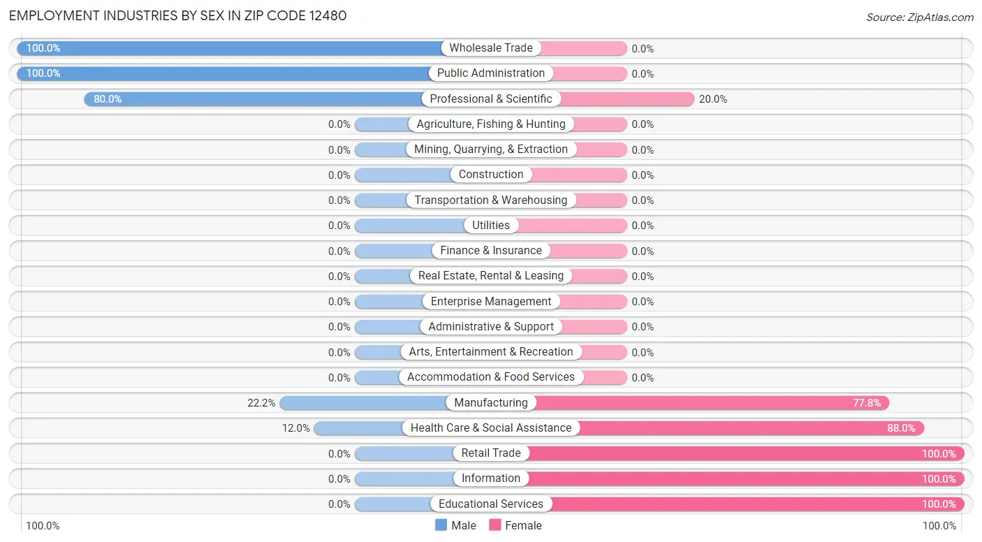 Employment Industries by Sex in Zip Code 12480