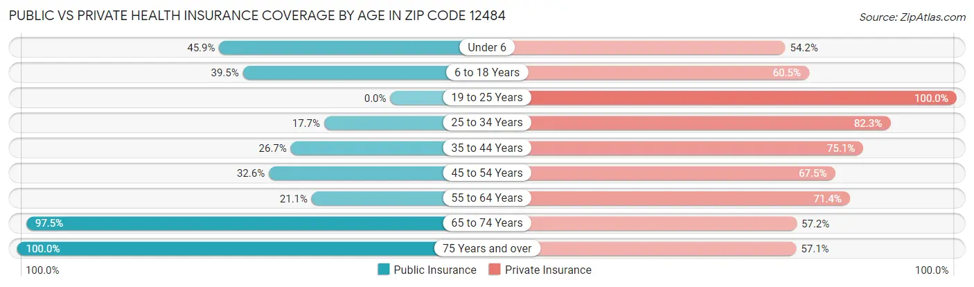 Public vs Private Health Insurance Coverage by Age in Zip Code 12484