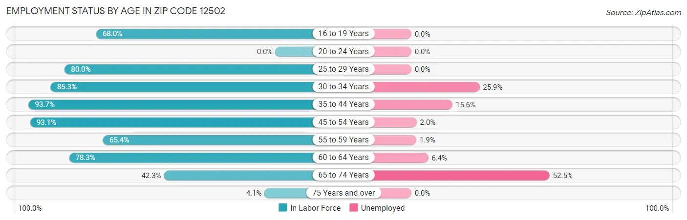 Employment Status by Age in Zip Code 12502