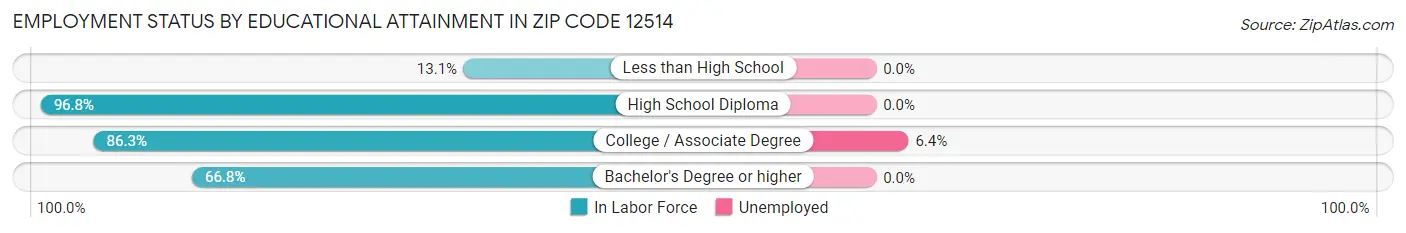 Employment Status by Educational Attainment in Zip Code 12514