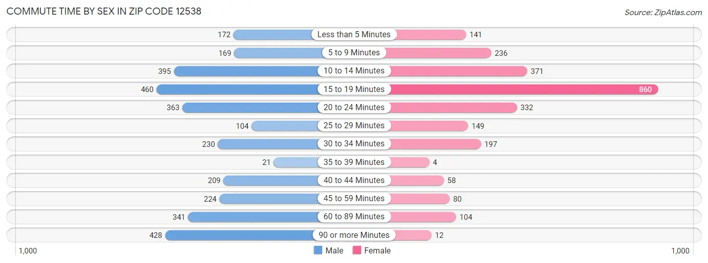 Commute Time by Sex in Zip Code 12538