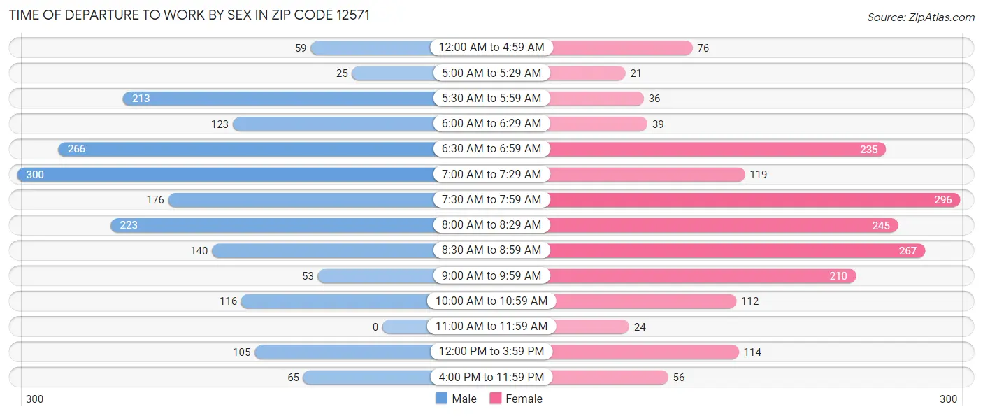Time of Departure to Work by Sex in Zip Code 12571