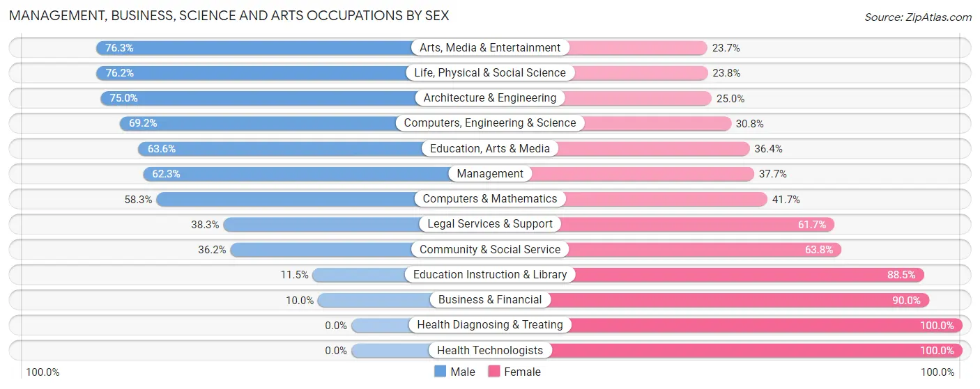 Management, Business, Science and Arts Occupations by Sex in Zip Code 12581