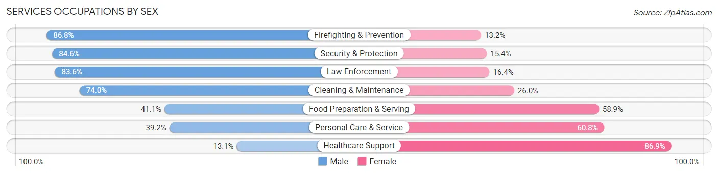 Services Occupations by Sex in Zip Code 12590