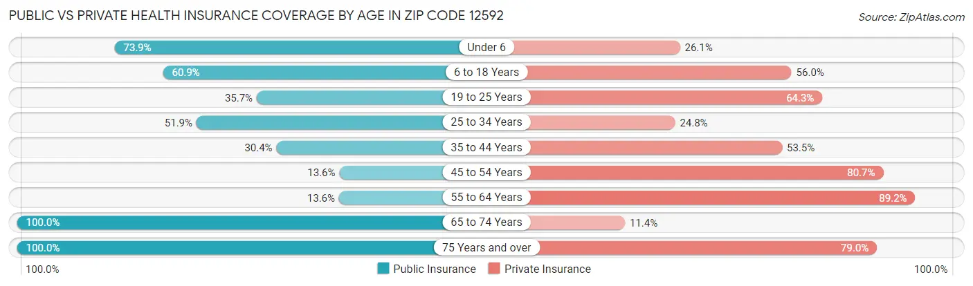 Public vs Private Health Insurance Coverage by Age in Zip Code 12592