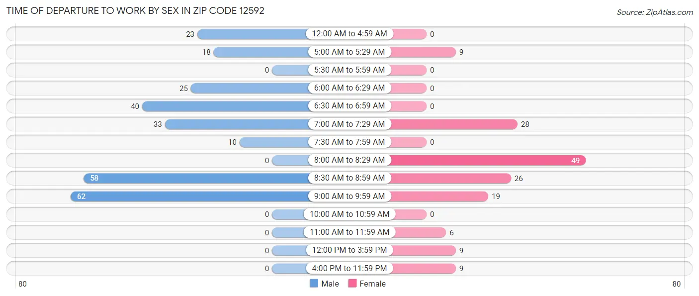 Time of Departure to Work by Sex in Zip Code 12592