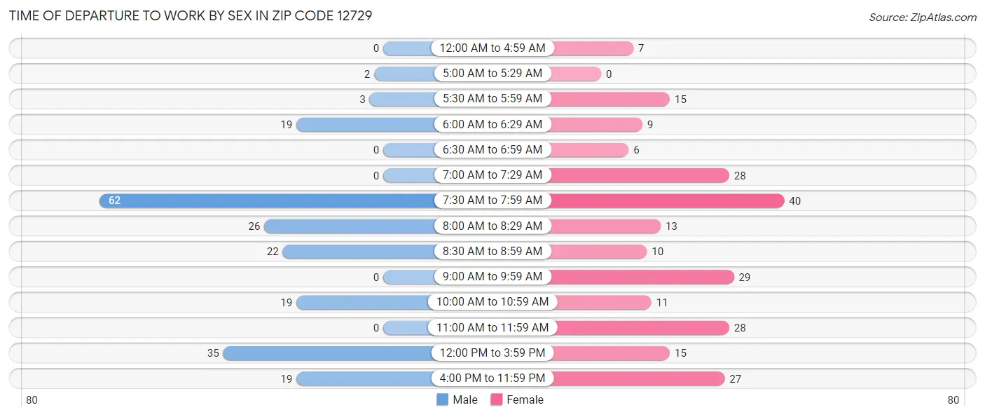 Time of Departure to Work by Sex in Zip Code 12729