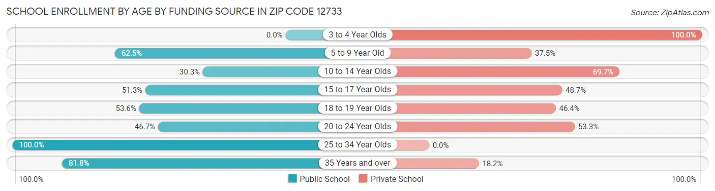 School Enrollment by Age by Funding Source in Zip Code 12733
