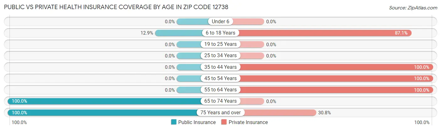 Public vs Private Health Insurance Coverage by Age in Zip Code 12738