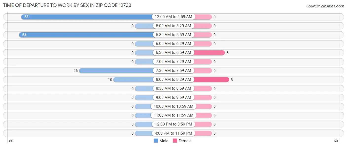 Time of Departure to Work by Sex in Zip Code 12738