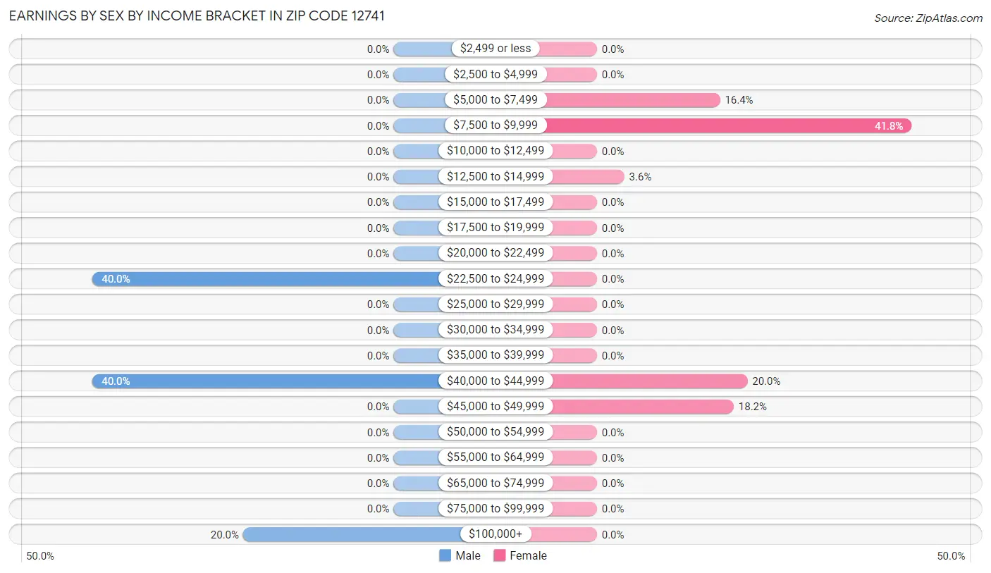 Earnings by Sex by Income Bracket in Zip Code 12741