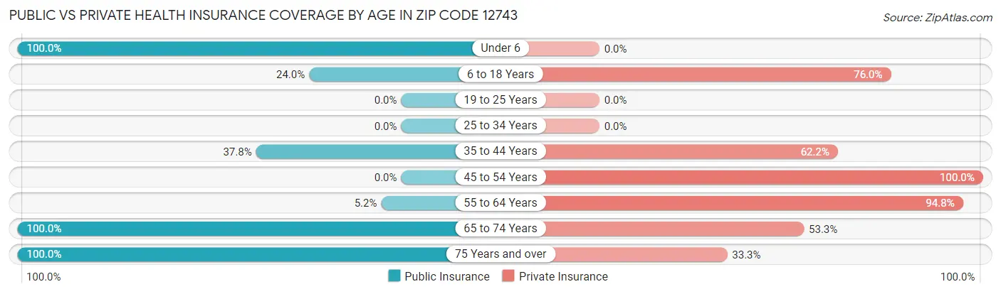 Public vs Private Health Insurance Coverage by Age in Zip Code 12743