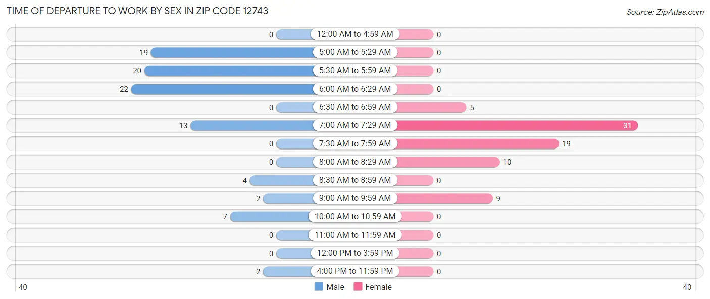 Time of Departure to Work by Sex in Zip Code 12743