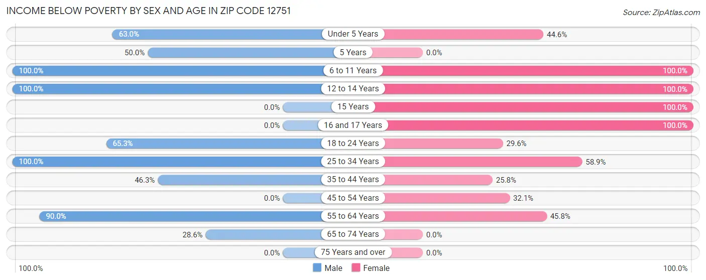 Income Below Poverty by Sex and Age in Zip Code 12751