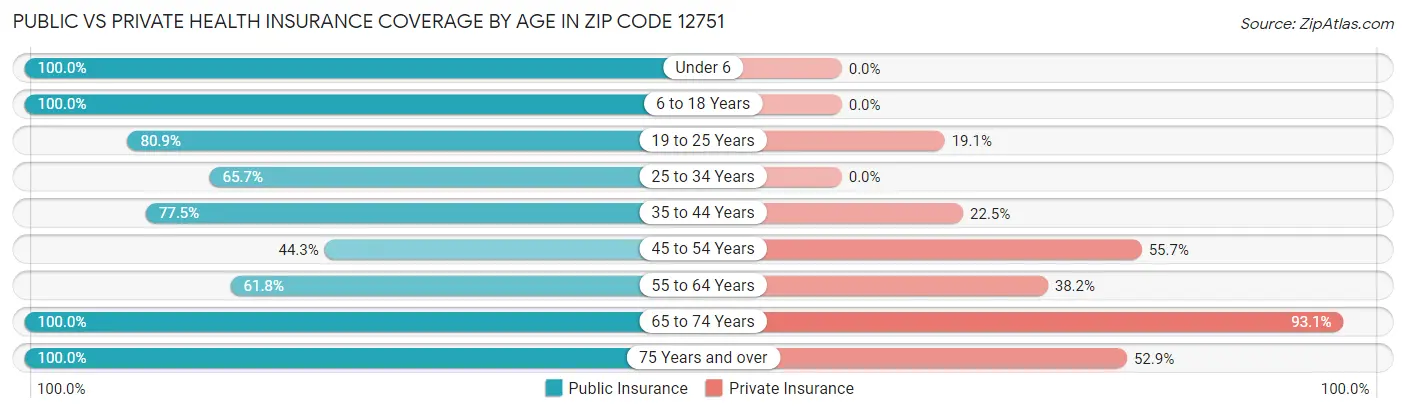 Public vs Private Health Insurance Coverage by Age in Zip Code 12751