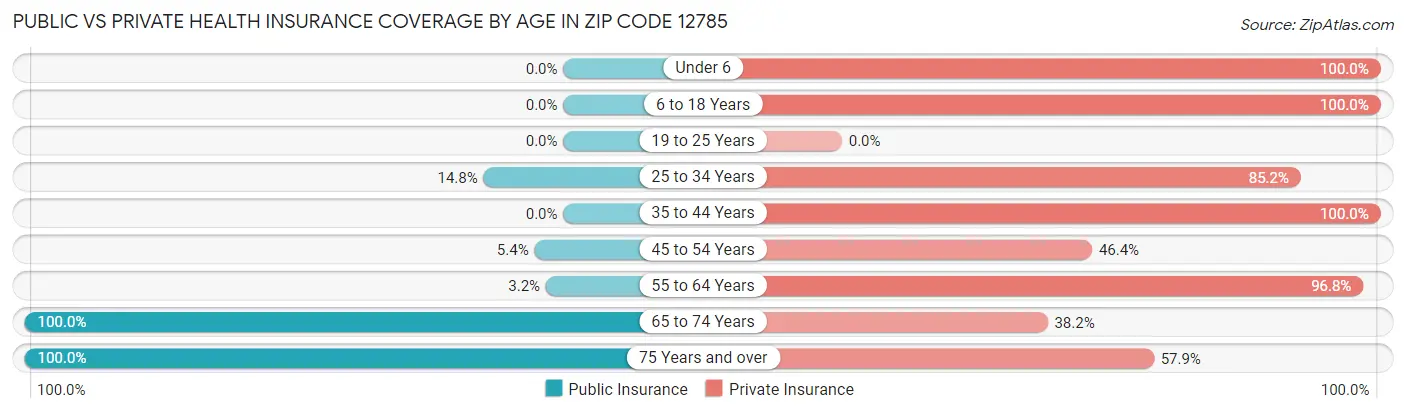 Public vs Private Health Insurance Coverage by Age in Zip Code 12785
