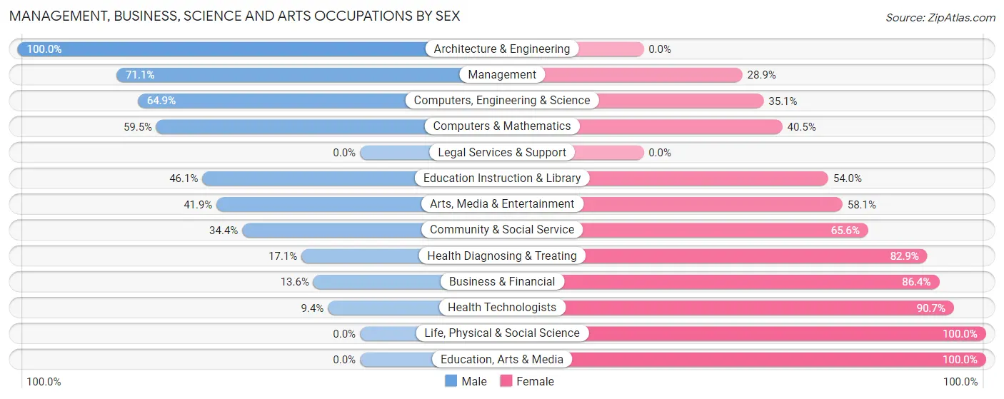Management, Business, Science and Arts Occupations by Sex in Zip Code 12828
