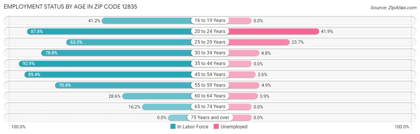 Employment Status by Age in Zip Code 12835