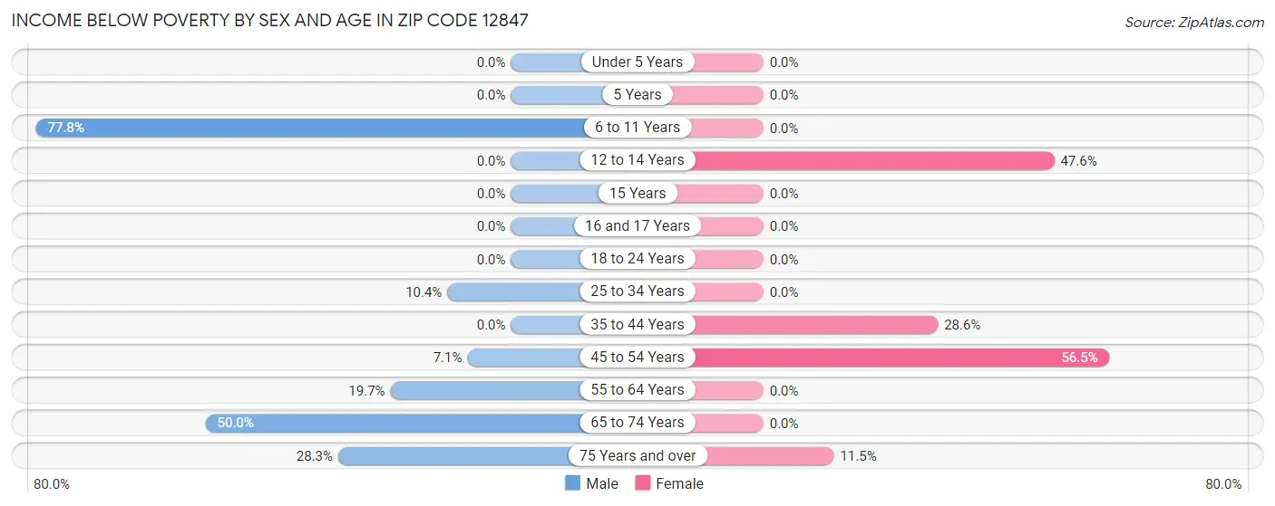 Income Below Poverty by Sex and Age in Zip Code 12847