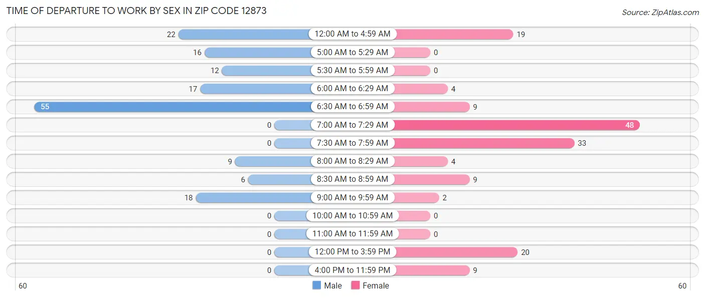 Time of Departure to Work by Sex in Zip Code 12873