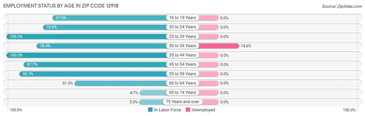 Employment Status by Age in Zip Code 12918