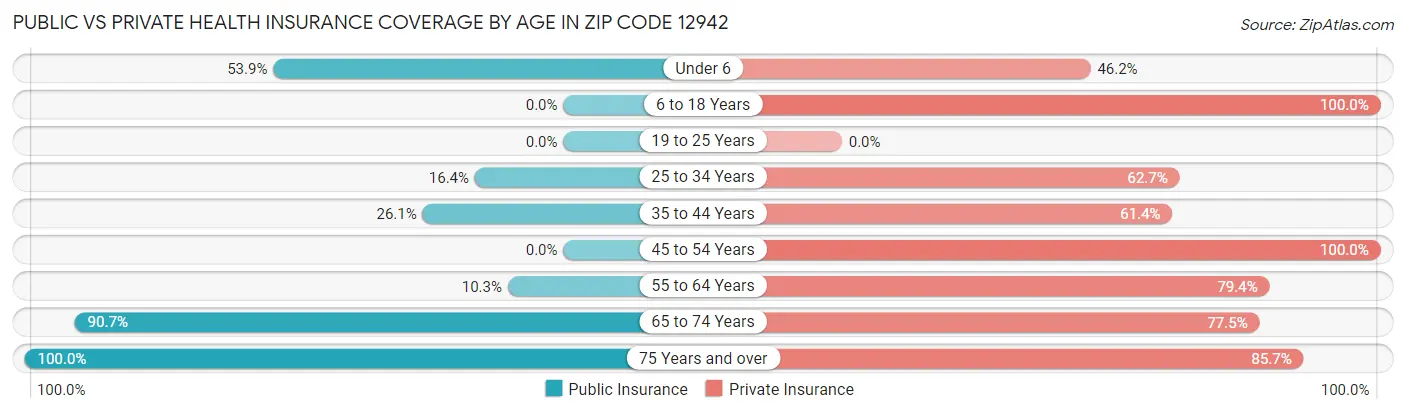 Public vs Private Health Insurance Coverage by Age in Zip Code 12942