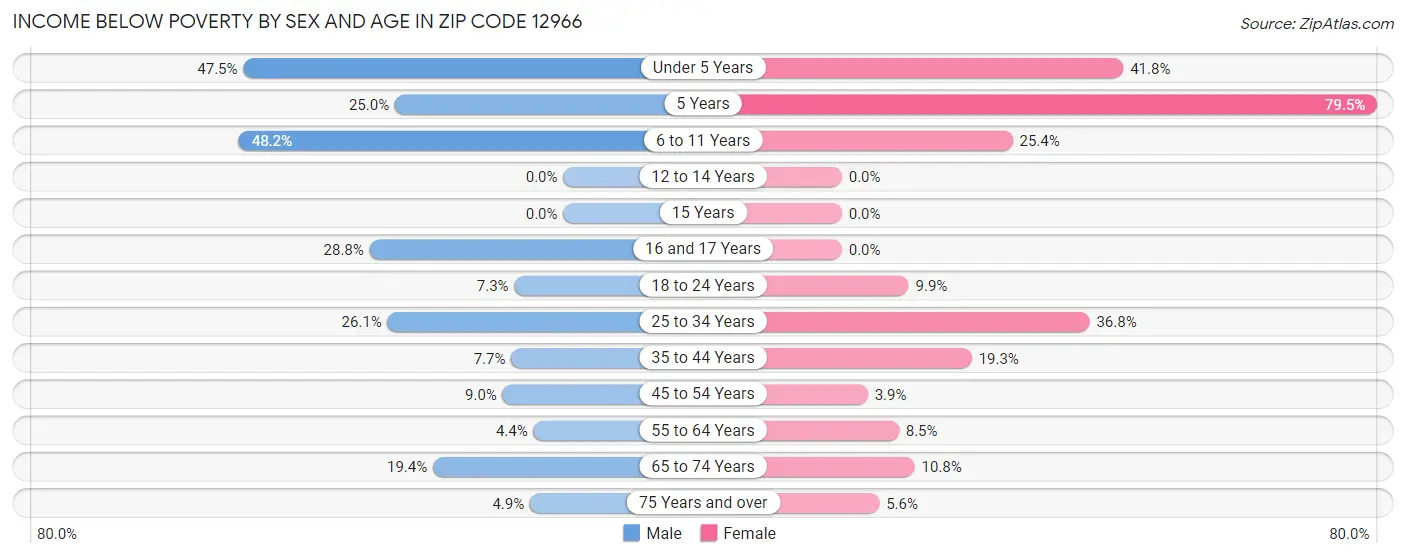 Income Below Poverty by Sex and Age in Zip Code 12966