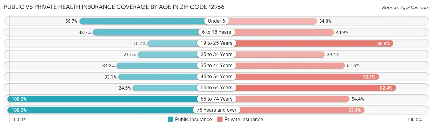 Public vs Private Health Insurance Coverage by Age in Zip Code 12966