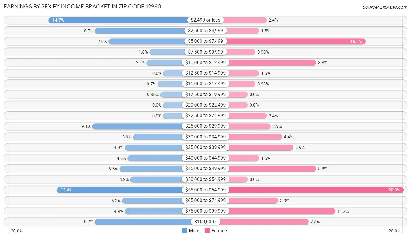 Earnings by Sex by Income Bracket in Zip Code 12980