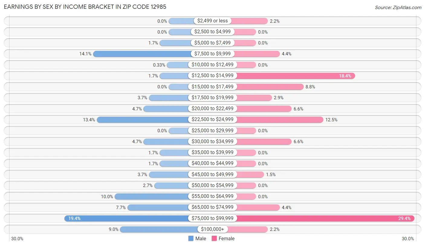 Earnings by Sex by Income Bracket in Zip Code 12985