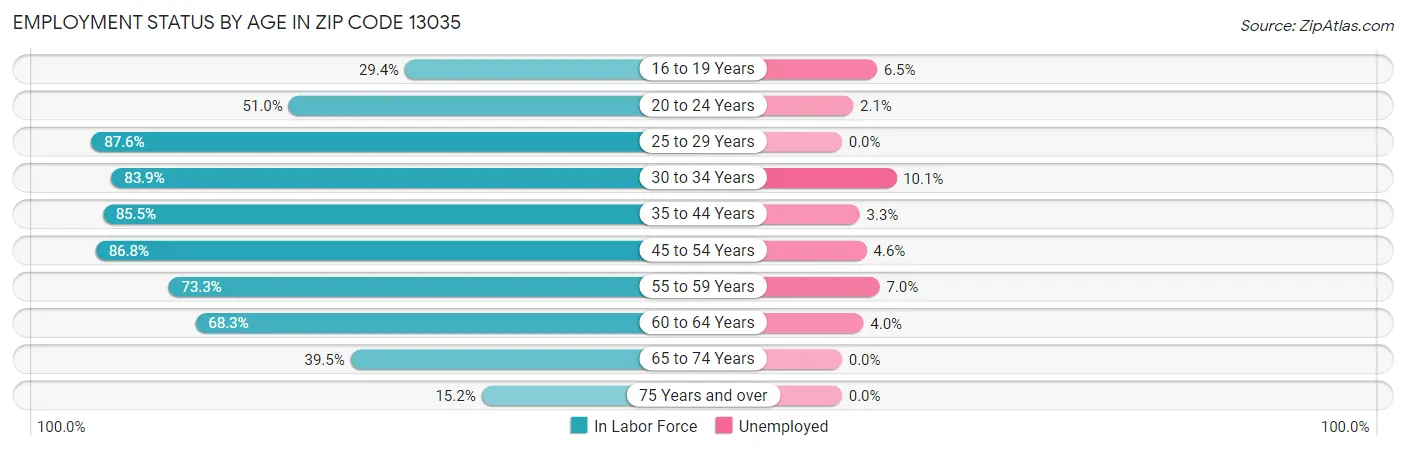 Employment Status by Age in Zip Code 13035