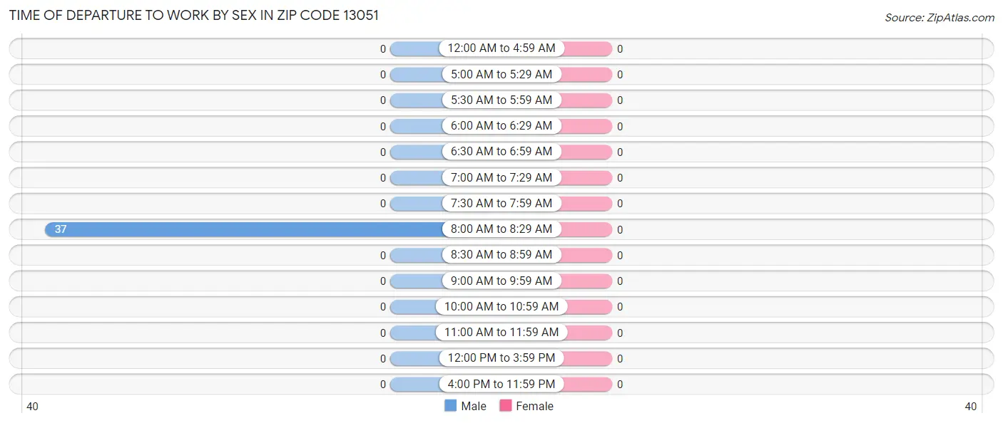 Time of Departure to Work by Sex in Zip Code 13051