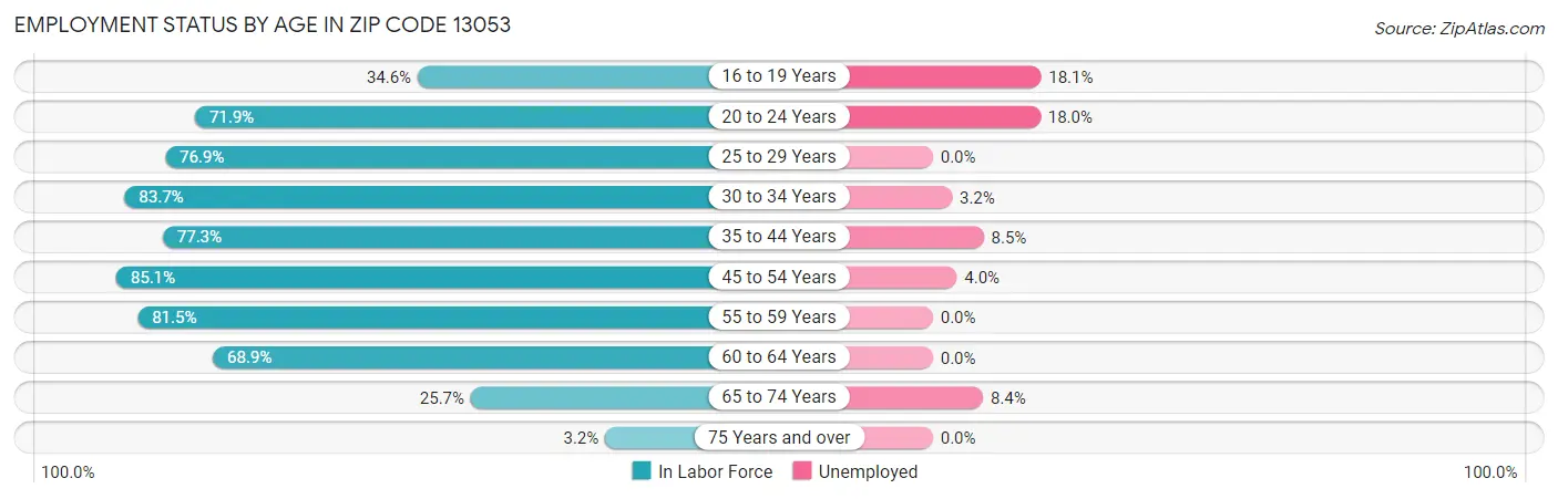 Employment Status by Age in Zip Code 13053