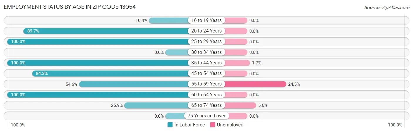 Employment Status by Age in Zip Code 13054