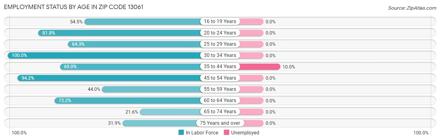 Employment Status by Age in Zip Code 13061