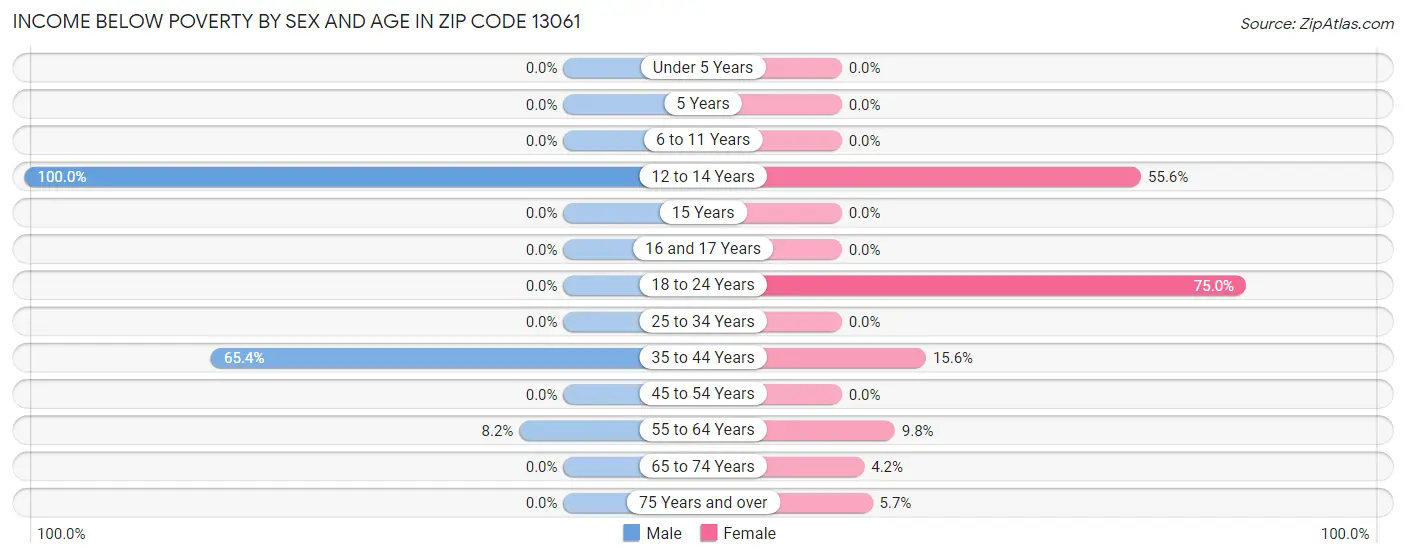 Income Below Poverty by Sex and Age in Zip Code 13061