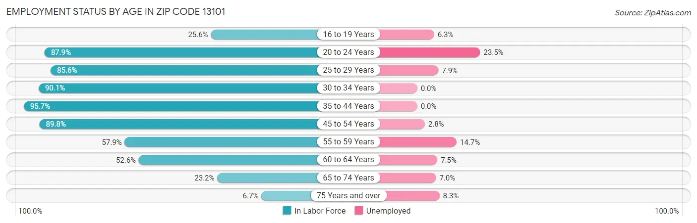 Employment Status by Age in Zip Code 13101