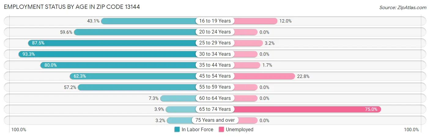 Employment Status by Age in Zip Code 13144