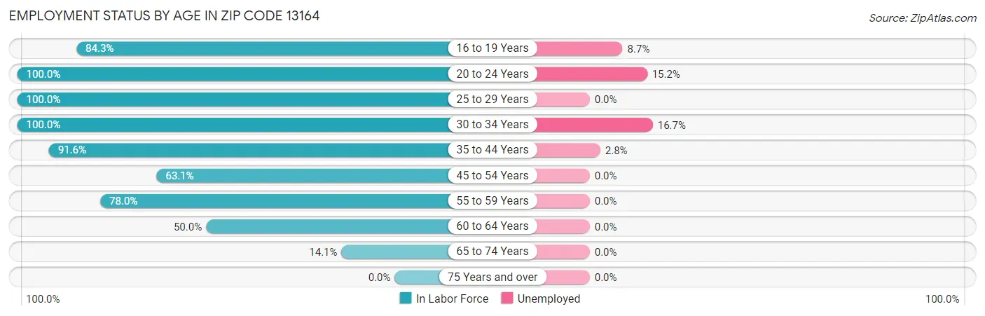 Employment Status by Age in Zip Code 13164