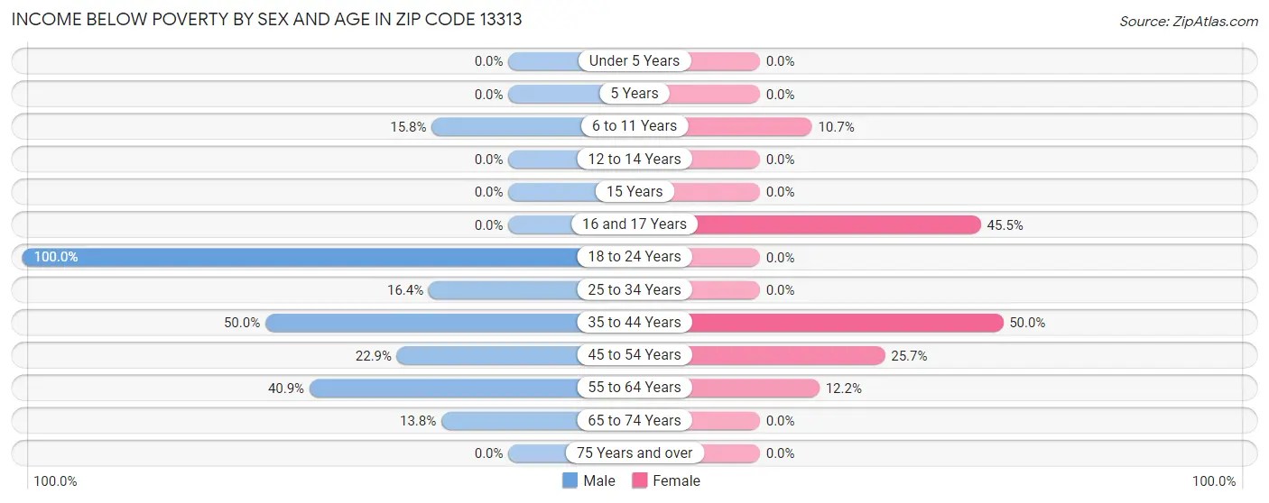 Income Below Poverty by Sex and Age in Zip Code 13313