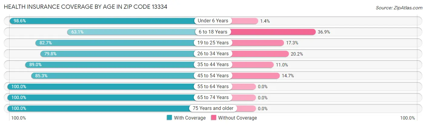 Health Insurance Coverage by Age in Zip Code 13334